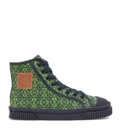 LOEWE Anagram Jacquard High-Top Sneakers APPLE GREEN/DEEPNAVY