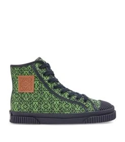 LOEWE Anagram Jacquard High-Top Sneakers APPLE GREEN/DEEPNAVY