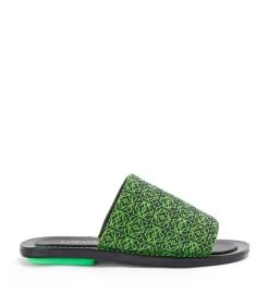 LOEWE Anagram Jacquard Slides BLACK/NEON GREEN