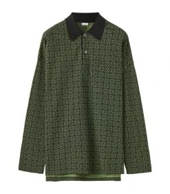 LOEWE Anagram Long-Sleeved Polo Shirt BLACK/FLUO GREEN Polo Shirts