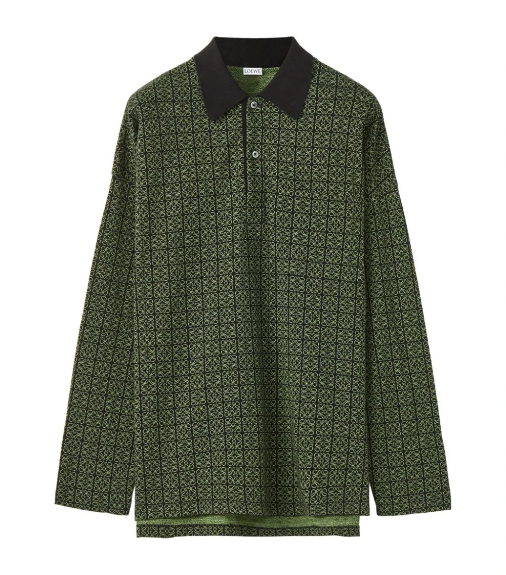 LOEWE Anagram Long-Sleeved Polo Shirt BLACK/FLUO GREEN Polo Shirts 3 LOEWE Anagram Long-Sleeved Polo Shirt BLACK/FLUO GREEN Polo Shirts