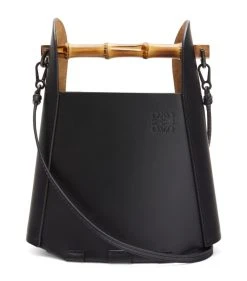 LOEWE Bamboo-Handle Leather Bucket Bag BLACK Bucket Bags