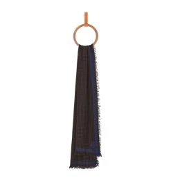 LOEWE Cashmere Check Scarf BLACK/DARK NAVY Scarves