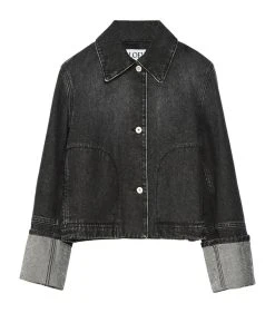 LOEWE Sales 24 LOEWE Contrast-Cuffs Denim Jacket BLACK Denim Jackets