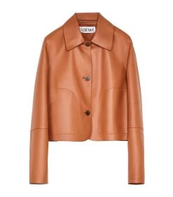LOEWE Cropped Leather Jacket TAN Leather Jackets
