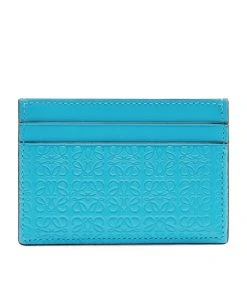 LOEWE Embossed Anagram Pattern Card Holder CYAN Card Holders