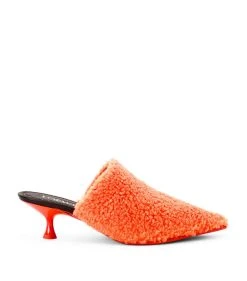 LOEWE Fleece Heeled Mules 50 NEON ORANGE