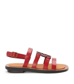LOEWE Leather Anagram Sandals DARK RED Flat Sandals