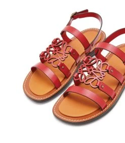 LOEWE Leather Anagram Sandals DARK RED Flat Sandals -LOEWE Sales loewe leather anagram sandals 17051998 34065994 1000