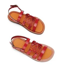 LOEWE Leather Anagram Sandals DARK RED Flat Sandals -LOEWE Sales loewe leather anagram sandals 17051998 34067018 1000
