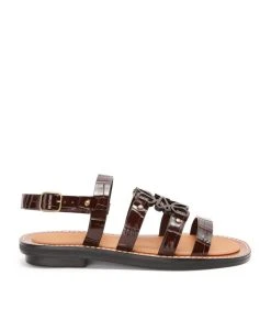 LOEWE Leather Anagram Sandals DARK BROWN Flat Sandals