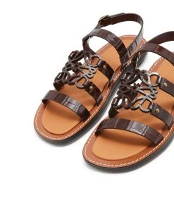 LOEWE Leather Anagram Sandals DARK BROWN Flat Sandals -LOEWE Sales loewe leather anagram sandals 17067848 34137274 1000
