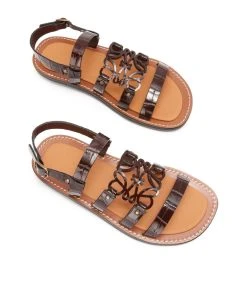 LOEWE Leather Anagram Sandals DARK BROWN Flat Sandals -LOEWE Sales loewe leather anagram sandals 17067848 34138131 1000