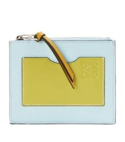 LOEWE Leather Anagram Square Card Holder CRYSTAL BLUE/LIME Card Holders