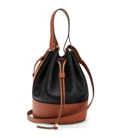 LOEWE Leather Balloon Bag BLACK/TAN Bucket Bags