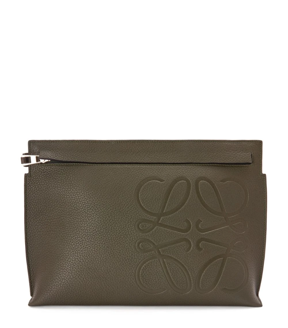 LOEWE Leather Embossed Anagram T Pouch DARK KHAKI GREEN Pouches 3 LOEWE Leather Embossed Anagram T Pouch DARK KHAKI GREEN Pouches