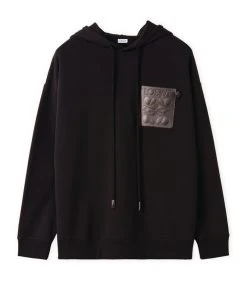 LOEWE Leather-Patch Anagram Hoodie BLACK Hoodies