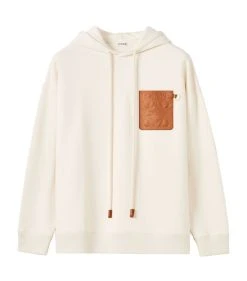 LOEWE Leather-Patch Anagram Hoodie white ash Hoodies