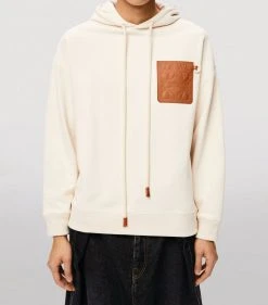 LOEWE Leather-Patch Anagram Hoodie white ash Hoodies -LOEWE Sales loewe leather patch anagram hoodie 16932267 33635867 1000