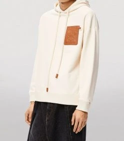 LOEWE Leather-Patch Anagram Hoodie white ash Hoodies -LOEWE Sales loewe leather patch anagram hoodie 16932267 33637294 1000