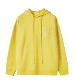 LOEWE Leather-Patch Anagram Hoodie YELLOW CORN Hoodies
