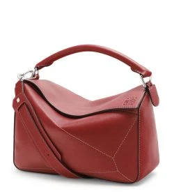 LOEWE Leather Puzzle Soft Bag BURNT RED Crossbody Bags