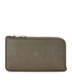 LOEWE Leather Signature Coin Card Holder KHAKI GREEN/ORANGE Cardholders