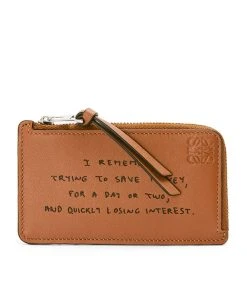 LOEWE Sales 59 LOEWE Leather Words Coin Card Holder TAN Cardholders