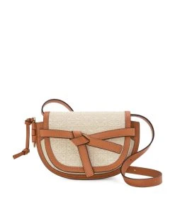 LOEWE Mini Canvas-Leather Gate Dual Bag ECRU/TAN Mini Bags