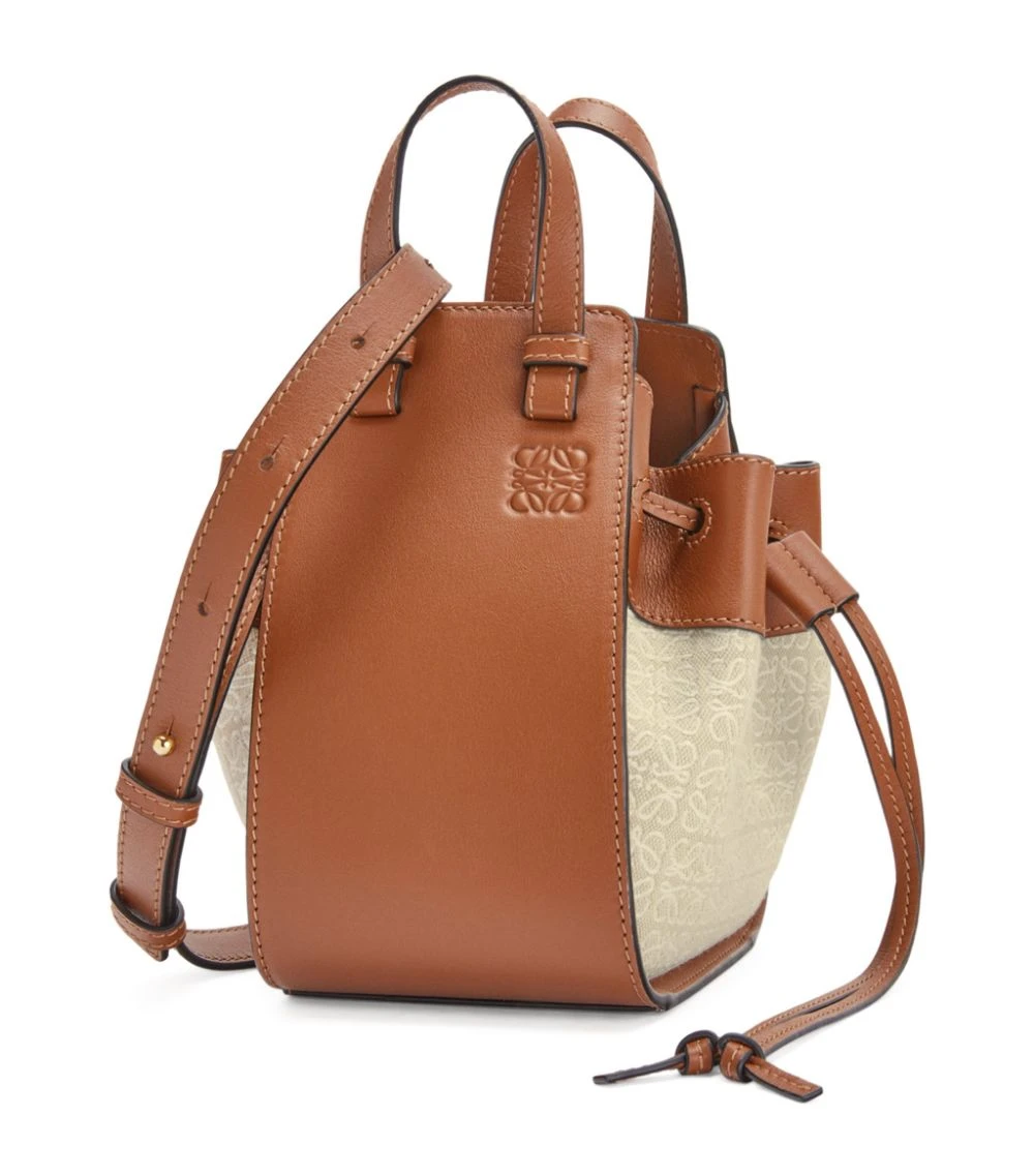 LOEWE Mini Leather and Canvas Hammock DrawstringBag ECRU/TAN Shoulder Bags 3 LOEWE Mini Leather and Canvas Hammock DrawstringBag ECRU/TAN Shoulder Bags