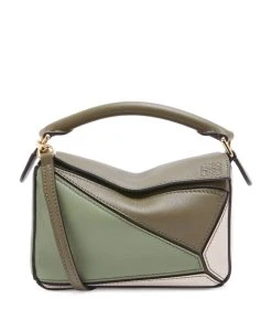 LOEWE Mini Leather Puzzle Bag AUTUMN GREEN/LIGHT O Mini Bags