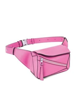 LOEWE Mini Leather Puzzle Belt Bag NEON PINK Pouches