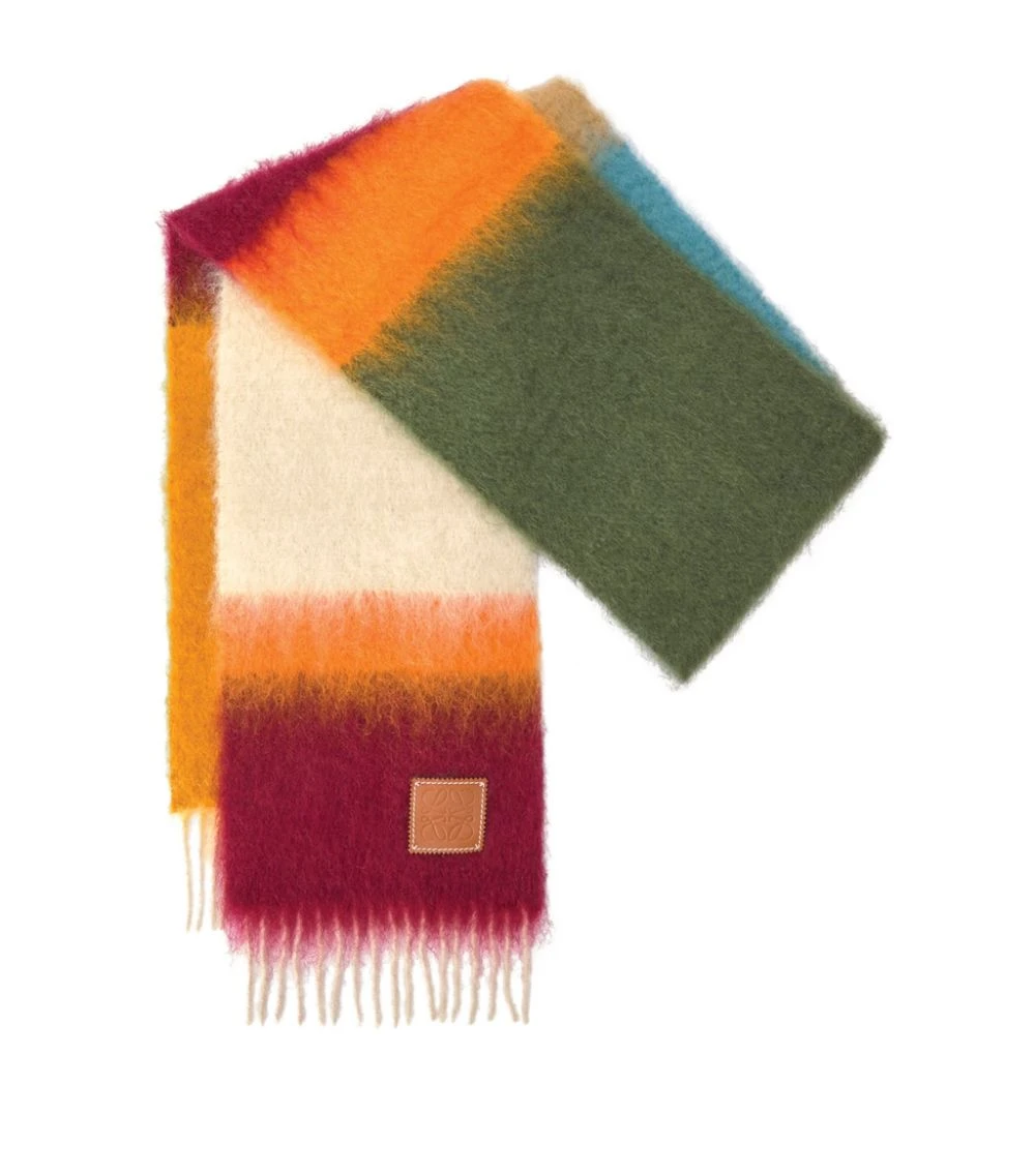 LOEWE Mohair-Wool Striped Scarf BLUE/DARK GREEN Scarves 4 LOEWE Mohair-Wool Striped Scarf BLUE/DARK GREEN Scarves - Image 2