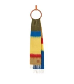 LOEWE Mohair-Wool Striped Scarf CAMEL/BLUE Scarves