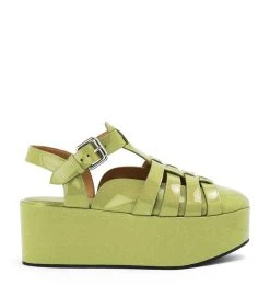LOEWE Patent Leather Wedge Sandals 60 ANISEED GREEN Wedges