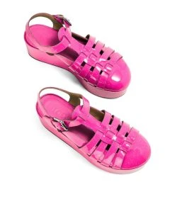 LOEWE Patent Leather Wedge Sandals 60 NEON PINK Wedges -LOEWE Sales loewe patent leather wedge sandals 60 17581226 37441111 1000
