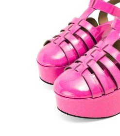 LOEWE Patent Leather Wedge Sandals 60 NEON PINK Wedges -LOEWE Sales loewe patent leather wedge sandals 60 17581226 37441112 1000
