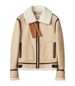 LOEWE Sales 73 LOEWE Shearling Aviator Jacket SOFT WHITE/BROWN/TAN Leather Jackets