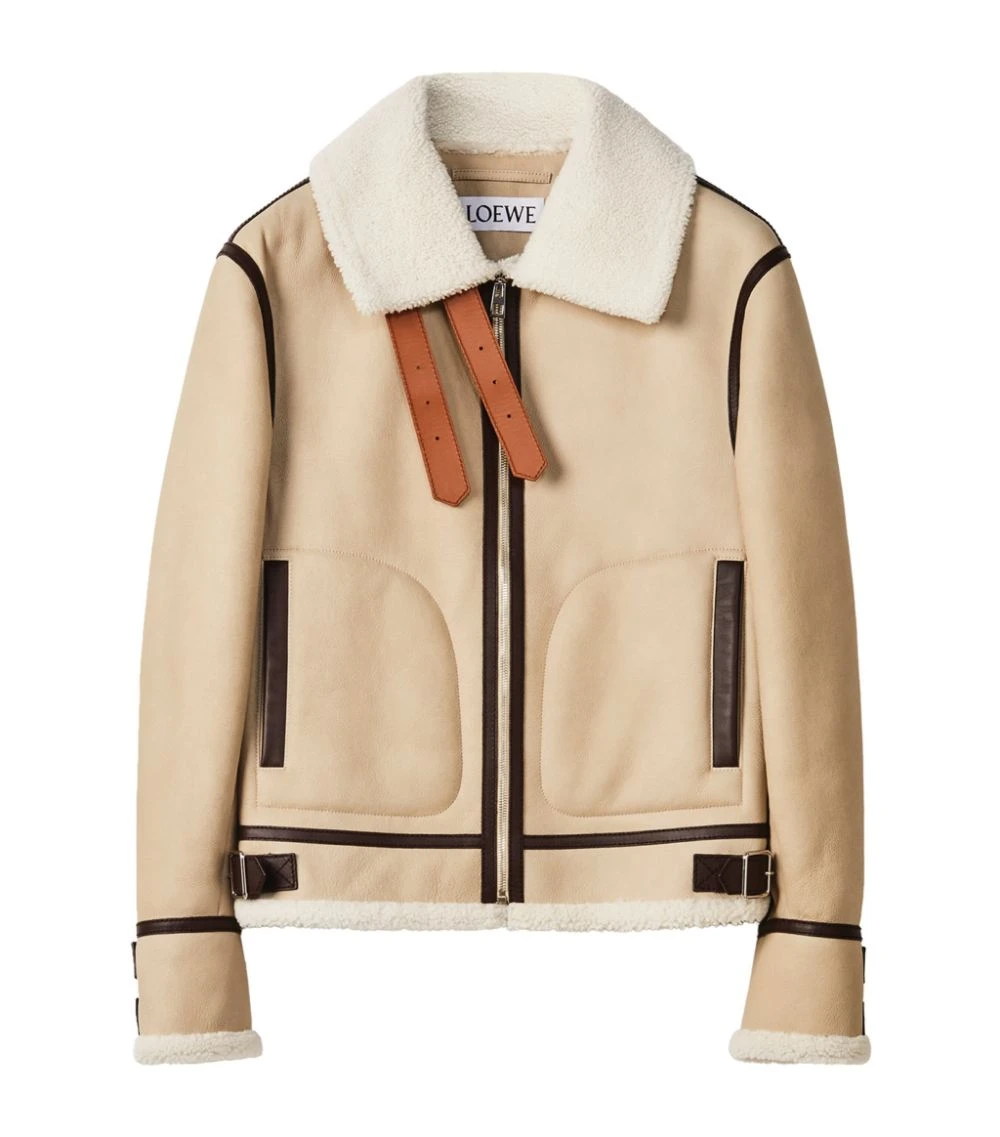 LOEWE Shearling Aviator Jacket SOFT WHITE/BROWN/TAN Leather Jackets 3 LOEWE Shearling Aviator Jacket SOFT WHITE/BROWN/TAN Leather Jackets