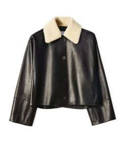 LOEWE Shearling-Collar Leather Jacket BLACK/IVORY Leather Jackets
