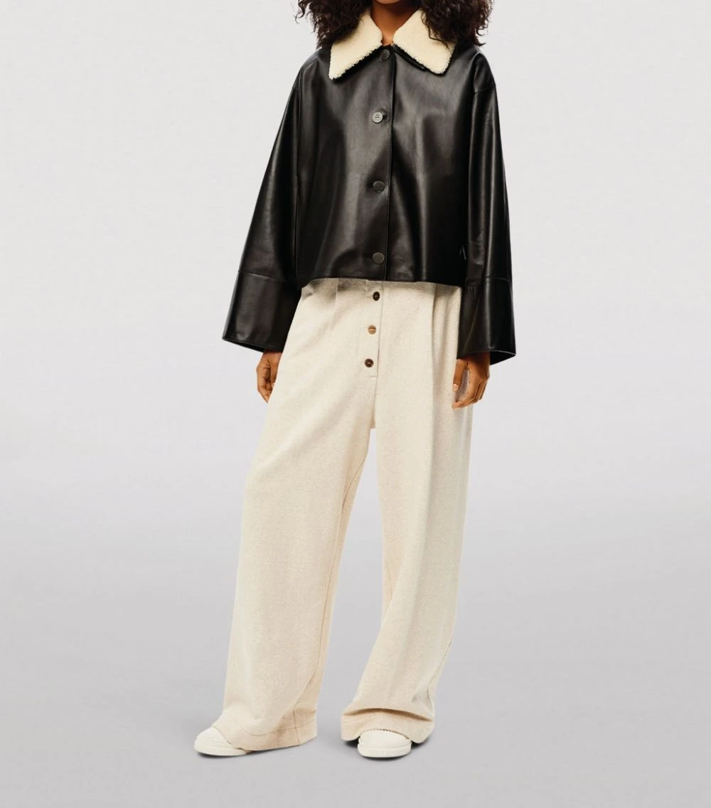 LOEWE Shearling-Collar Leather Jacket BLACK/IVORY Leather Jackets 4 LOEWE Shearling-Collar Leather Jacket BLACK/IVORY Leather Jackets - Image 2