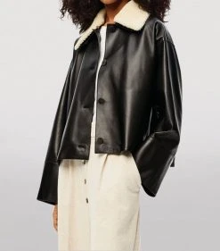 LOEWE Shearling-Collar Leather Jacket BLACK/IVORY Leather Jackets 9 LOEWE Shearling-Collar Leather Jacket BLACK/IVORY Leather Jackets -LOEWE Sales loewe shearling collar leather jacket 17066995 34136560 1000