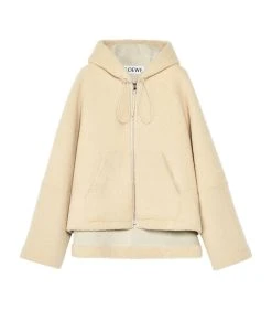 LOEWE Shearling Hooded Jacket CREAM/BLUE/PURPLE Leather Jackets