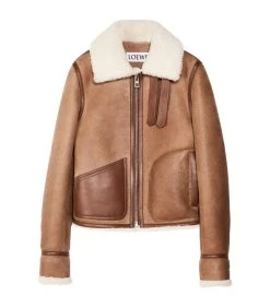 LOEWE Shearling-Lined Leather Aviator Jacket DARK BROWN Leather Jackets