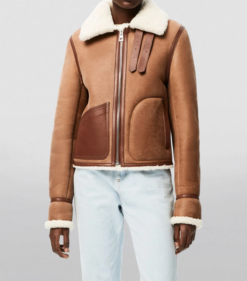 LOEWE Shearling-Lined Leather Aviator Jacket DARK BROWN Leather Jackets 5 LOEWE Shearling-Lined Leather Aviator Jacket DARK BROWN Leather Jackets - Image 3