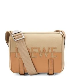 LOEWE Small Canvas and Leather Signature Military Messenger Bag CRETA/WARM DESERT Messenger Bags