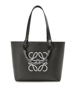 LOEWE Small Leather Anagram Tote Bag BLACK/SOFT WHITE Tote Bags