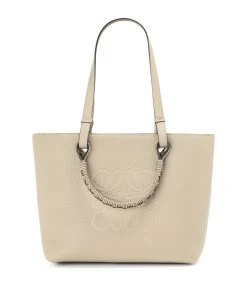 LOEWE Small Leather Anagram Tote Bag Light Oat Shoulder Bags