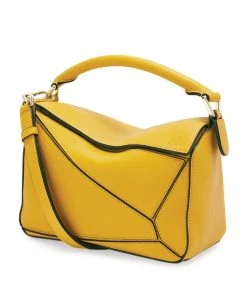 LOEWE Sales 34 LOEWE Small Leather Puzzle Bag MUSTARD Top Handle Bags