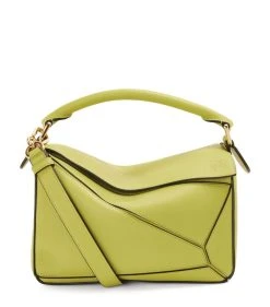 LOEWE Small Leather Puzzle Bag LIME YELLOW Shoulder Bags